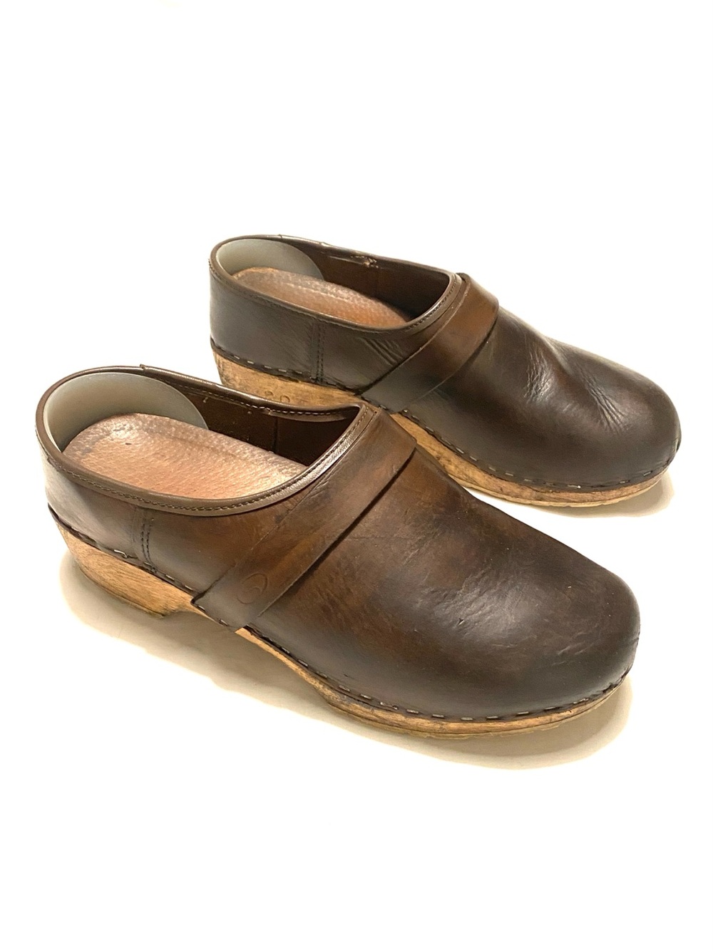 TSK Canada Brown Leather Wooden Clogs Handmade Alberta Size 39
